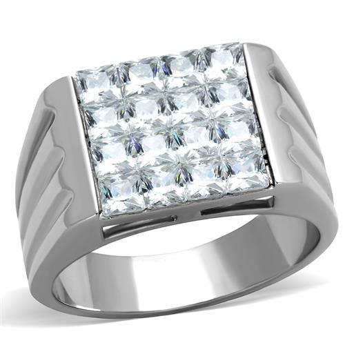 High polished (no plating) Stainless Steel Ring with AAA Grade CZ  in Clear