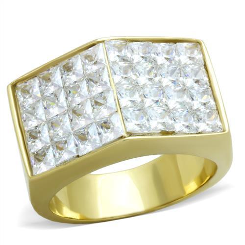 IP Gold(Ion Plating) Stainless Steel Ring with AAA Grade CZ  in Clear