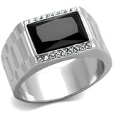 High polished (no plating) Stainless Steel Ring with Synthetic Onyx in Jet