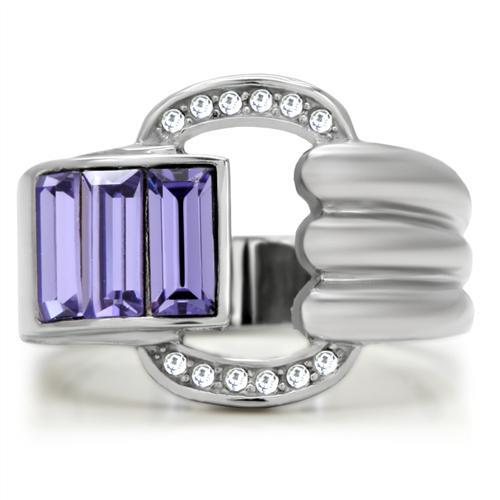High polished (no plating) Stainless Steel Ring with Top Grade Crystal  in Tanzanite