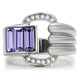 High polished (no plating) Stainless Steel Ring with Top Grade Crystal  in Tanzanite