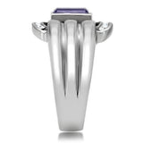 High polished (no plating) Stainless Steel Ring with Top Grade Crystal  in Tanzanite