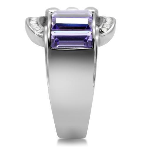 High polished (no plating) Stainless Steel Ring with Top Grade Crystal  in Tanzanite