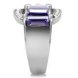High polished (no plating) Stainless Steel Ring with Top Grade Crystal  in Tanzanite