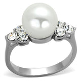 High polished (no plating) Stainless Steel Ring with Synthetic Pearl in White