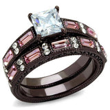 IP Dark Brown (IP coffee) Stainless Steel Ring with AAA Grade CZ  in Clear
