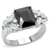 High polished (no plating) Stainless Steel Ring with AAA Grade CZ  in Jet