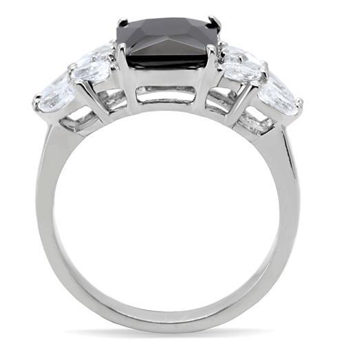 High polished (no plating) Stainless Steel Ring with AAA Grade CZ  in Jet