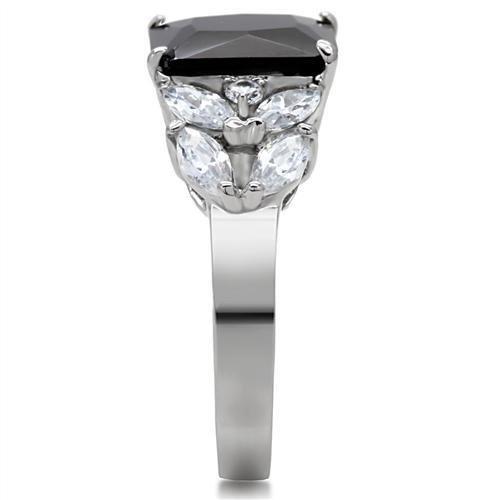 High polished (no plating) Stainless Steel Ring with AAA Grade CZ  in Jet