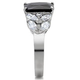 High polished (no plating) Stainless Steel Ring with AAA Grade CZ  in Jet