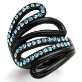 IP Black(Ion Plating) Stainless Steel Ring with Top Grade Crystal  in Sea Blue