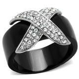 Two-Tone IP Black (Ion Plating) Stainless Steel Ring with Top Grade Crystal  in Clear