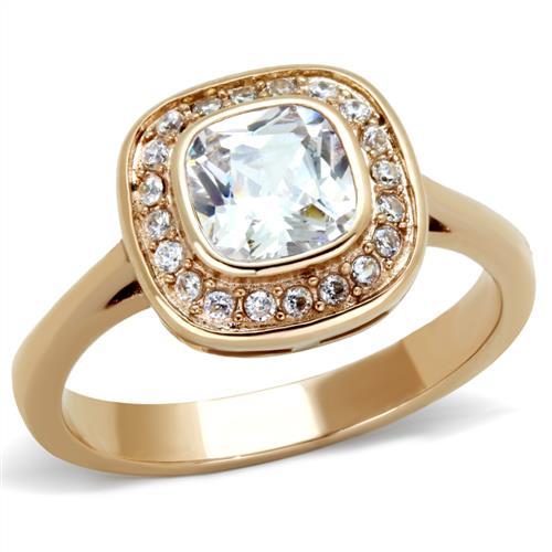 IP Rose Gold(Ion Plating) Stainless Steel Ring with AAA Grade CZ  in Clear