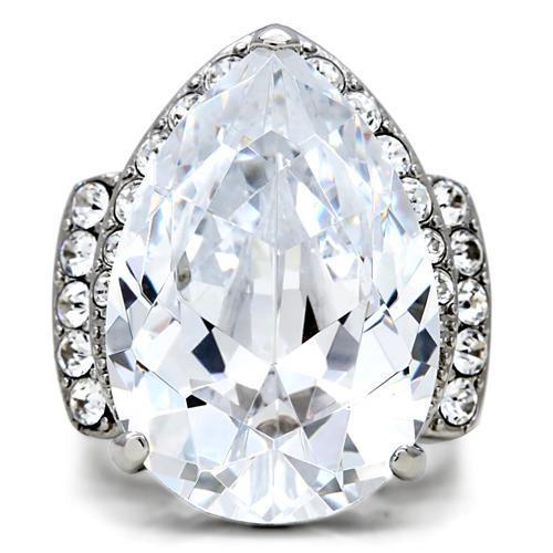 High polished (no plating) Stainless Steel Ring with AAA Grade CZ  in Clear