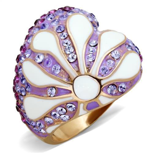 IP Rose Gold(Ion Plating) Stainless Steel Ring with Top Grade Crystal  in Multi Color