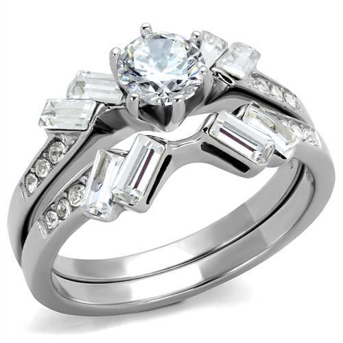 High polished (no plating) Stainless Steel Ring with AAA Grade CZ  in Clear