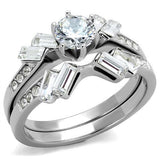 High polished (no plating) Stainless Steel Ring with AAA Grade CZ  in Clear