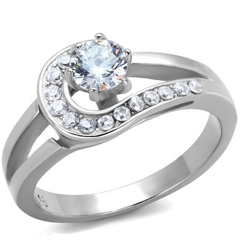 High polished (no plating) Stainless Steel Ring with AAA Grade CZ  in Clear