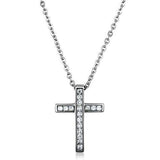High polished (no plating) Stainless Steel Chain Pendant with AAA Grade CZ  in Clear