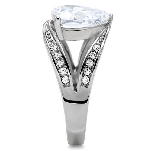 High polished (no plating) Stainless Steel Ring with AAA Grade CZ  in Clear