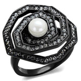 IP Black(Ion Plating) Stainless Steel Ring with Synthetic Pearl in White