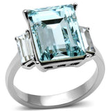 High polished (no plating) Stainless Steel Ring with Top Grade Crystal  in Sea Blue