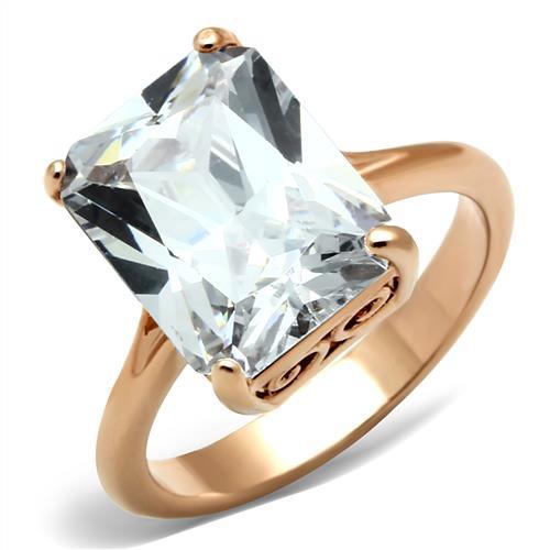 IP Rose Gold(Ion Plating) Stainless Steel Ring with AAA Grade CZ  in Clear