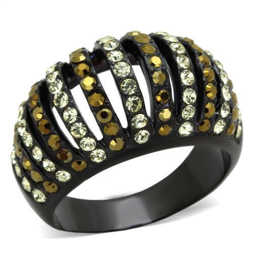 IP Black(Ion Plating) Stainless Steel Ring with Top Grade Crystal  in Multi Color