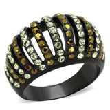 IP Black(Ion Plating) Stainless Steel Ring with Top Grade Crystal  in Multi Color