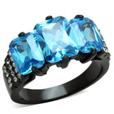 IP Black(Ion Plating) Stainless Steel Ring with AAA Grade CZ  in Sea Blue