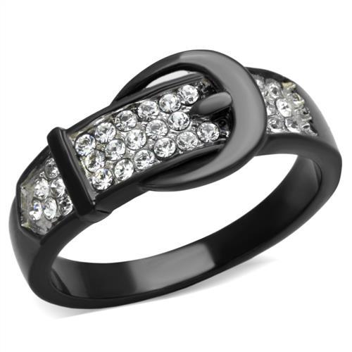 Two-Tone IP Black (Ion Plating) Stainless Steel Ring with Top Grade Crystal  in Clear