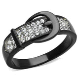 Two-Tone IP Black (Ion Plating) Stainless Steel Ring with Top Grade Crystal  in Clear