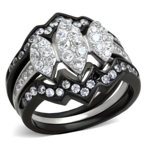 Two-Tone IP Black (Ion Plating) Stainless Steel Ring with AAA Grade CZ  in Clear