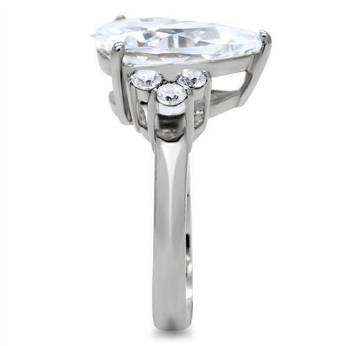 High polished (no plating) Stainless Steel Ring with AAA Grade CZ  in Clear