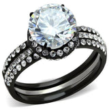 Two-Tone IP Black (Ion Plating) Stainless Steel Ring with AAA Grade CZ  in Clear