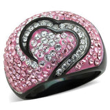 Two-Tone IP Black (Ion Plating) Stainless Steel Ring with Top Grade Crystal  in Light Rose