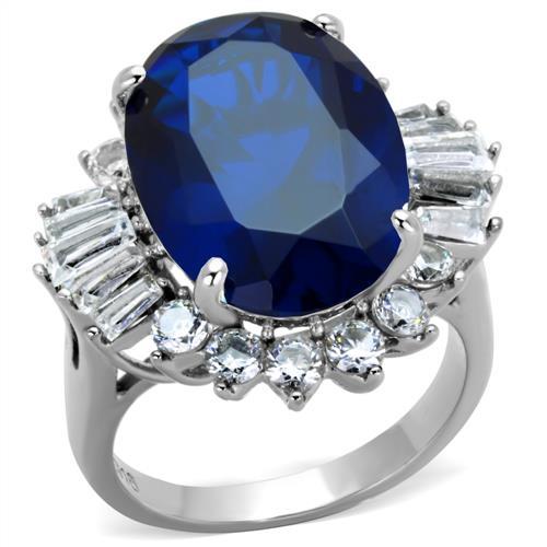 High polished (no plating) Stainless Steel Ring with Synthetic Spinel in London Blue