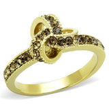 IP Gold(Ion Plating) Stainless Steel Ring with Top Grade Crystal  in Smoked Quartz