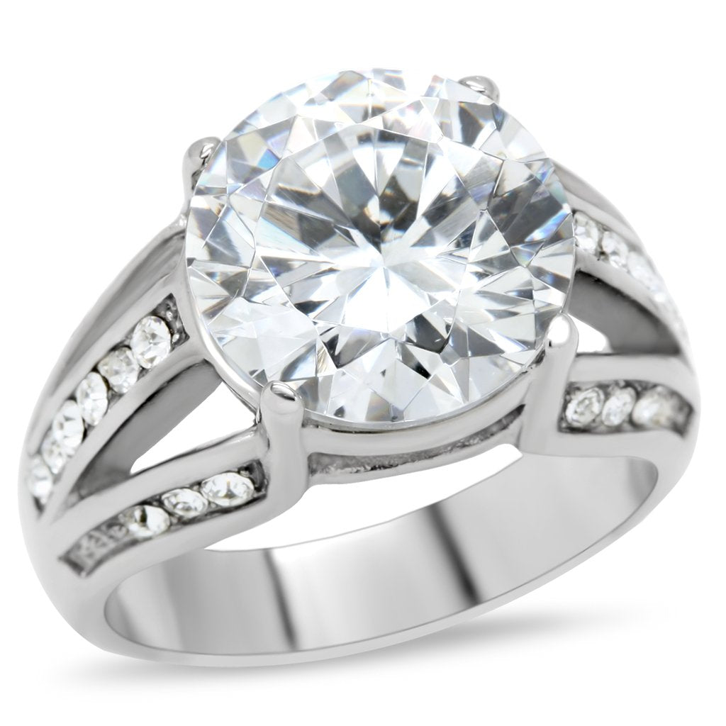 High polished (no plating) Stainless Steel Ring with AAA Grade CZ  in Clear