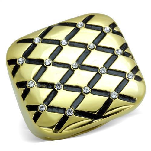 IP Gold(Ion Plating) Stainless Steel Ring with Top Grade Crystal  in Clear