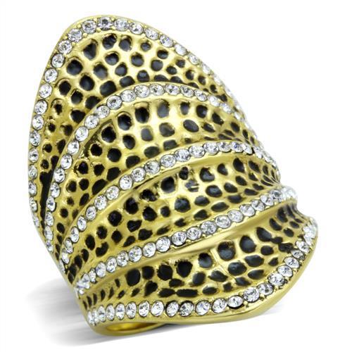 IP Gold(Ion Plating) Stainless Steel Ring with Top Grade Crystal  in Clear