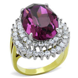 Two-Tone IP Gold (Ion Plating) Stainless Steel Ring with Top Grade Crystal  in Amethyst