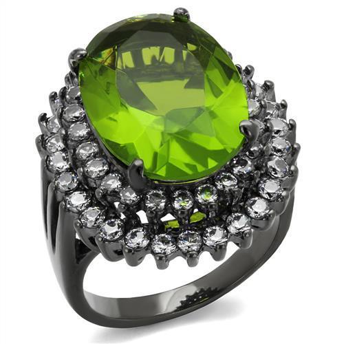 IP Light Black  (IP Gun) Stainless Steel Ring with Synthetic Synthetic Glass in Peridot