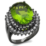 IP Light Black  (IP Gun) Stainless Steel Ring with Synthetic Synthetic Glass in Peridot