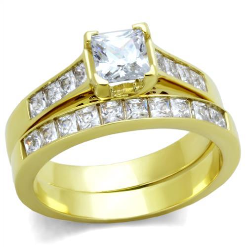 IP Gold(Ion Plating) Stainless Steel Ring with AAA Grade CZ  in Clear