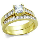 IP Gold(Ion Plating) Stainless Steel Ring with AAA Grade CZ  in Clear