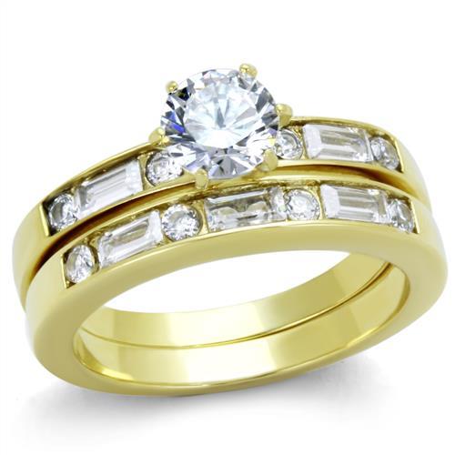 IP Gold(Ion Plating) Stainless Steel Ring with AAA Grade CZ  in Clear