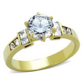IP Gold(Ion Plating) Stainless Steel Ring with AAA Grade CZ  in Clear