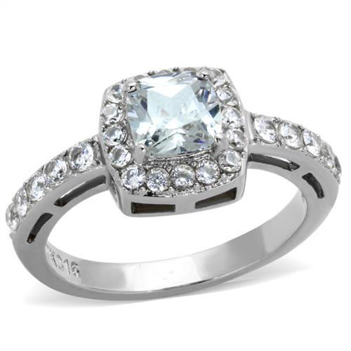 High-Polished Stainless Steel Ring with AAA Grade CZ  in Clear