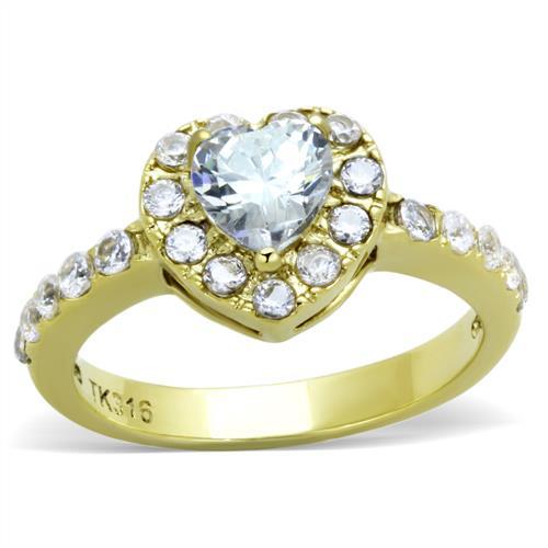 IP Gold(Ion Plating) Stainless Steel Ring with AAA Grade CZ  in Clear